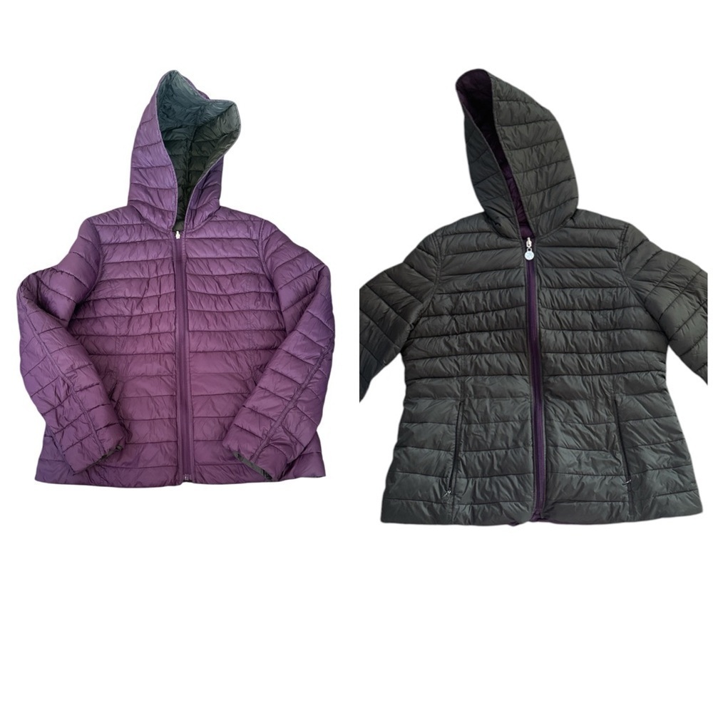 Nautica 2‎ in 1 purple black XL reversible puffer hooded jacket winter cold